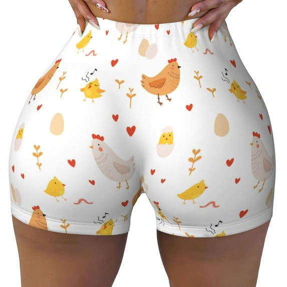 Naloa Funny Chicken Biker Shorts for Women Seamless Scrunch Short Women’s Yoga Shorts for Gym Running Sport Shorts - Small