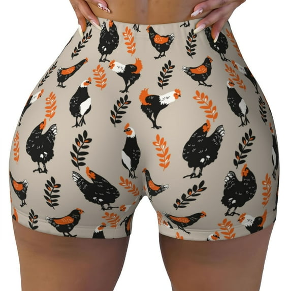 Naloa Funny Chicken Biker Shorts for Women Seamless Scrunch Short Women’s Yoga Shorts for Gym Running Sport Shorts - XX-Large