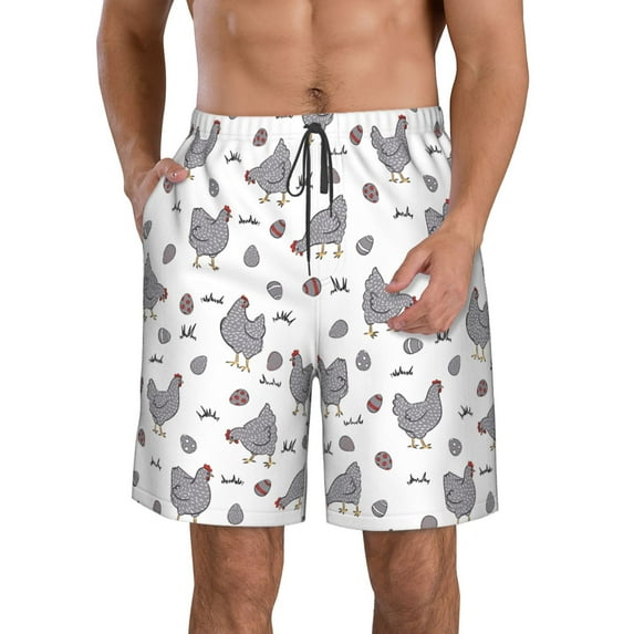 Naloa Funny Chicken Men's Beach Shorts, Surfing shorts, Swim trunks, Quick Dry Swim Trunks for Surfing Beach Fun - Medium