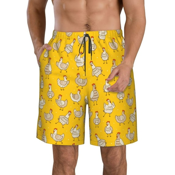Naloa Funny Chicken Men's Beach Shorts, Surfing shorts, Swim trunks, Quick Dry Swim Trunks for Surfing Beach Fun - Medium