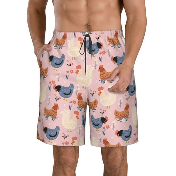 Naloa Funny Chicken Men's Beach Shorts, Surfing shorts, Swim trunks, Quick Dry Swim Trunks for Surfing Beach Fun - Medium