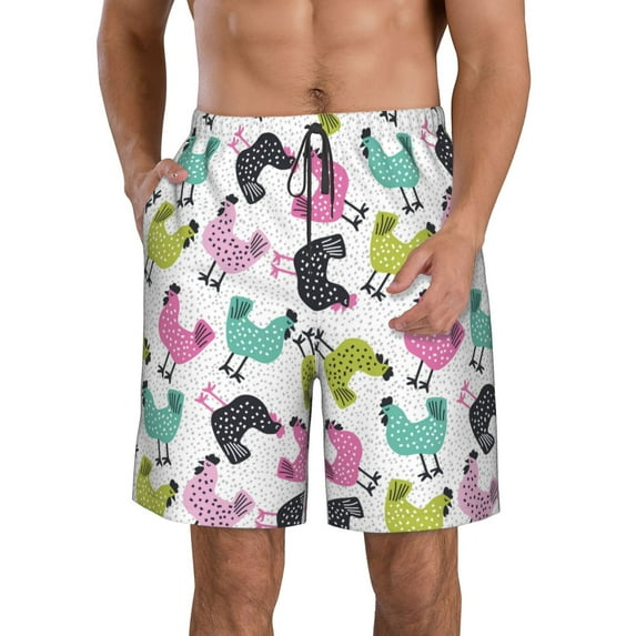 Naloa Funny Chicken Men's Beach Shorts, Surfing shorts, Swim trunks, Quick Dry Swim Trunks for Surfing Beach Fun - Small