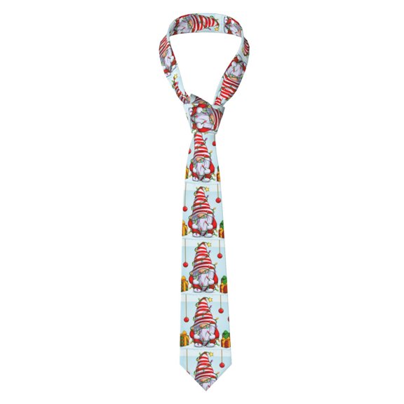 Naloa Funny Christmas Gnome Print Solid Color Tie Formal Necktie for Men，Suitable for business, daily life, work