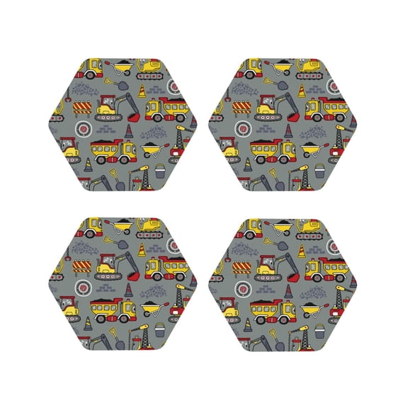 Naloa Funny Construction Leather Coasters for Drinks, Durable Drink Coasters 4 Set for Tabletop Protection, Luxurious Home Décor and Housewarming Gift ( {designName})Hexagon