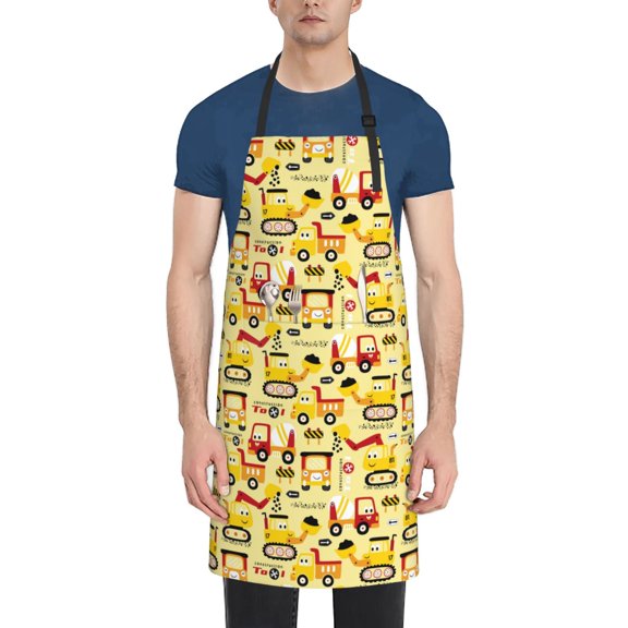 Naloa Funny Construction Vehicles Apron Kitchen Aprons with Pockets for Women Men Chef