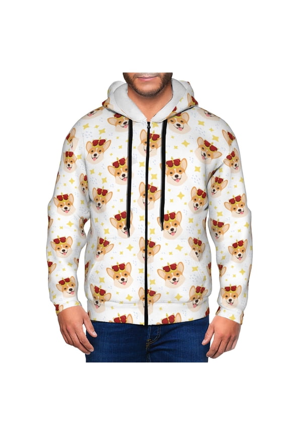 Funny Corgi Men’s Hoodies, Zip up Hoodie, Sweatshirts,Hoodies for Men Sizes S-3XL-3X-Large