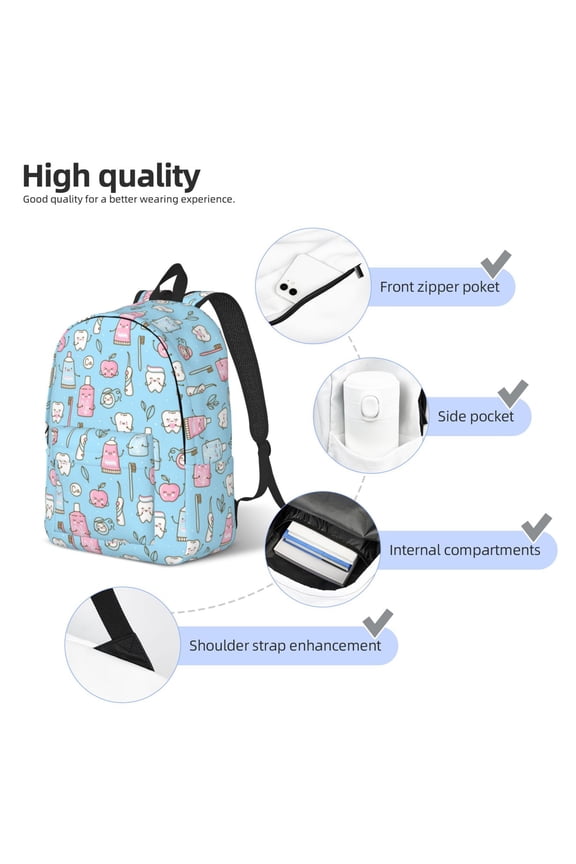 Funny Cute Teeth Print Durable Canvas College Rucksack,Laptop Excursion Backpack,Travel Notebook School Backpack,Bookbag For Men Women