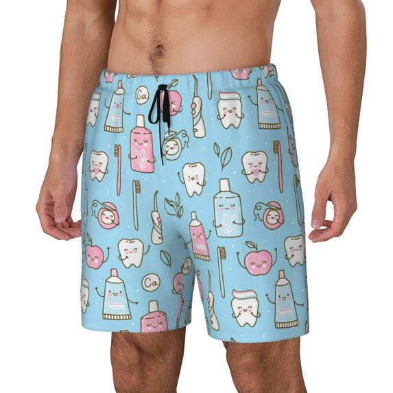 Naloa Funny Cute Teeth Print Men Swim Trunks with Compression Liner ,Board Shorts,Men's Swim Shorts with Drawstring and Elastic Waistband-Small
