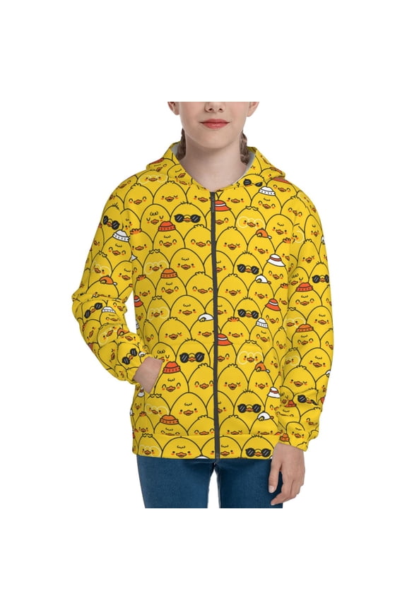 Funny Ducks Teenage Zipper Hoodie, Long Sleeve Zip Up Hoodies Casual Jackets Tops for 7-12 Years-Small