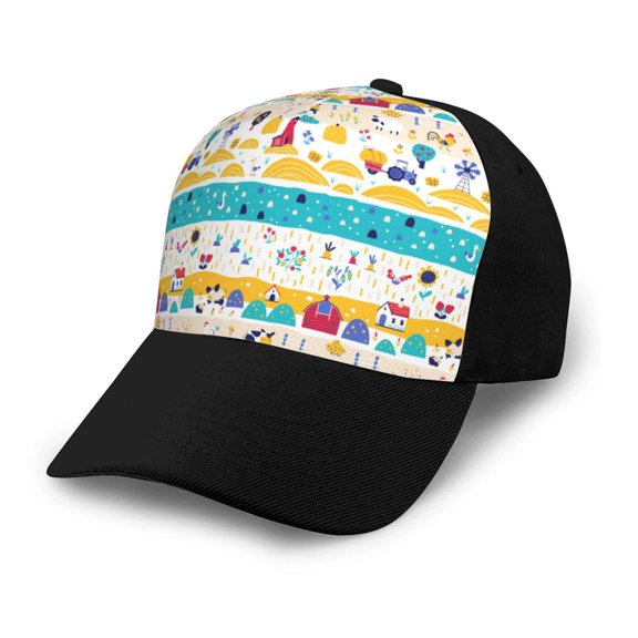 Naloa Funny Farm Adult adjustable Print Baseball Hat, Patchwork curved brim baseball capfor Men and Women, One Size