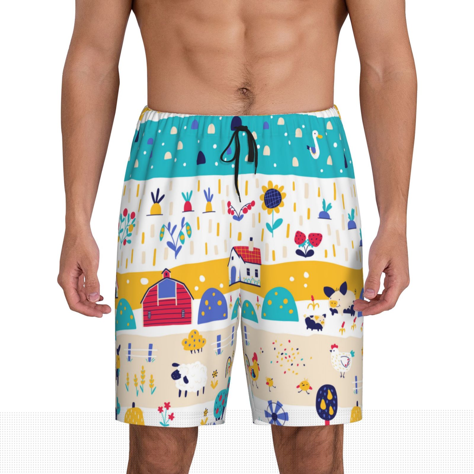 thumbnail image 1 of Naloa Funny Farm Men's Short Pajama Pants, Lounge Comfort Shorts with Elasticized Waistband and Side Pockets - 4X-Large, 1 of 9