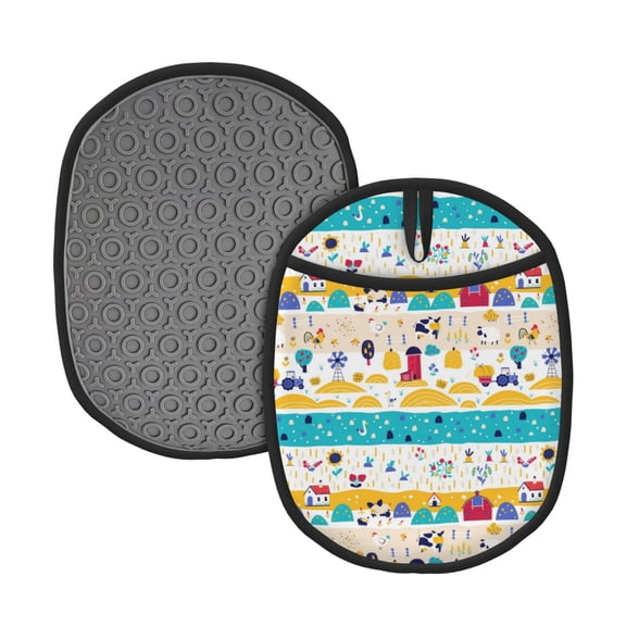Naloa Funny Farm Silicone Pot Holders, Oven Mitts Heat Resistant Hot Pads, Non Slip Pot Holder for Kitchen Baking and Cooking 9.4 x 7.5 Inches