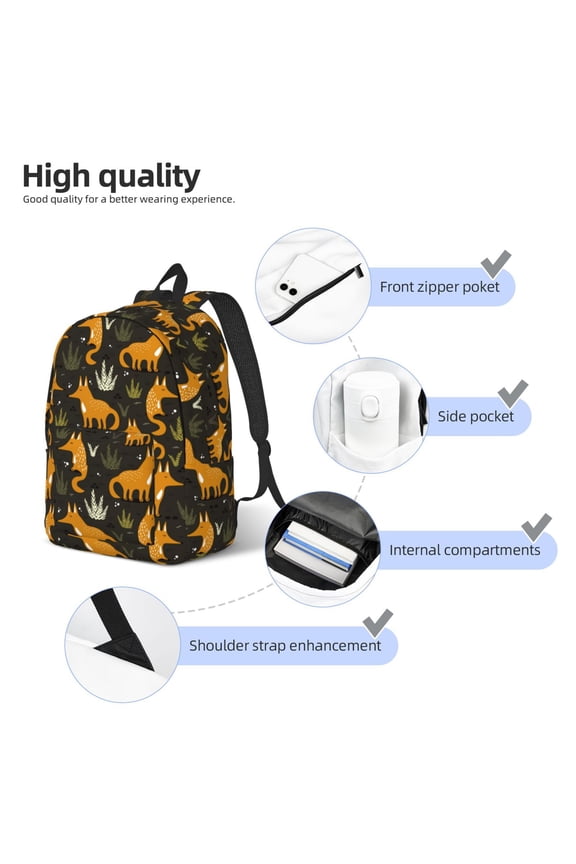 Funny Fox by the Field Print Durable Canvas College Rucksack,Laptop Excursion Backpack,Travel Notebook School Backpack,Bookbag For Men Women