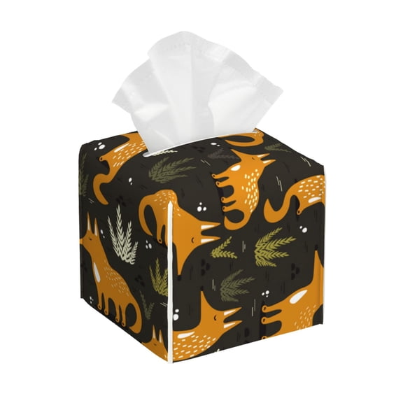 Naloa Funny Fox by the Field Tissue Box Cover Leather Tissue Holder Square Facial Tissue Case for Bathroom, Vanity Countertop, Tabletop, Car