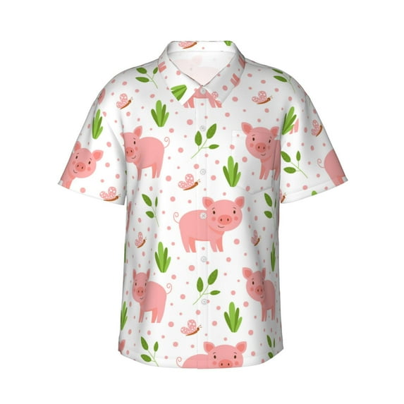 Naloa Funny Little Pigs Authentic Hawaiian Shirt, Men's Tropical Aloha Shirt for Summer Parties Vacations - X-Large