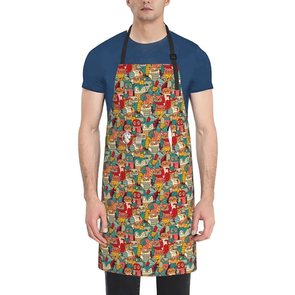 Naloa Funny Owl Bird Apron Kitchen Aprons with Pockets for Women Men Chef