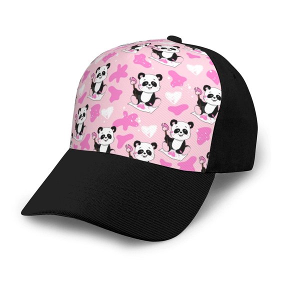 Naloa Funny Panda Draws A Heart Adult adjustable Print Baseball Hat, Patchwork curved brim baseball capfor Men and Women, One Size
