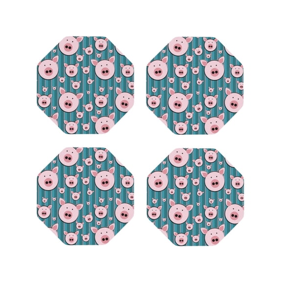 Naloa Funny Pig Faces Leather Coasters for Drinks, Durable Drink Coasters 4 Set for Tabletop Protection, Luxurious Home Décor and Housewarming Gift ( {designName})Octagon