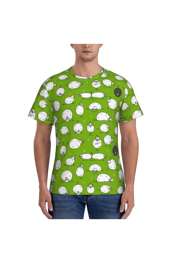 Funny Sheep Doing Yoga Men's T-Shirt Sport T-shirt Men's Basic Tee Casual Men's Shirt, Round Neck, Short Sleeves - Medium