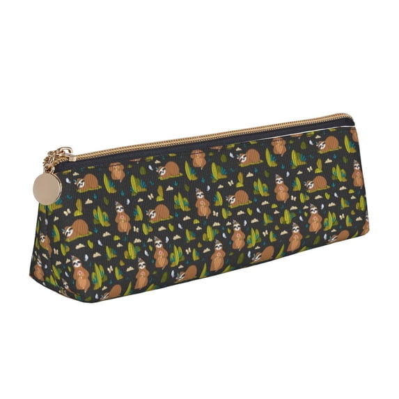 Naloa Funny Sloths In The Forest Print Leather Pencil Case - Portable Big Capacity Pencil Pouch Organizer Bag Stationery Bag for Work & Office Pencil Pen Case