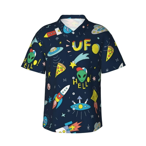 Naloa Funny Spaceships Authentic Hawaiian Shirt, Men's Tropical Aloha Shirt for Summer Parties Vacations - Small