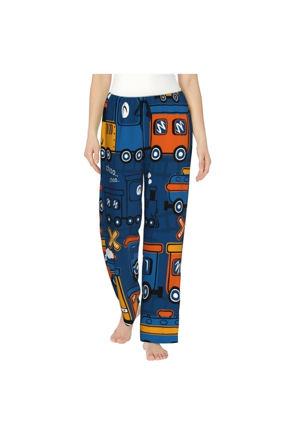 Funny Steam Train Print Women’s Ultra-Soft Comfy Pajama Lounge Pants with Pockets & Drawstring