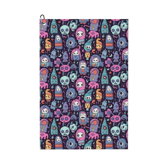 Naloa Funny colorful skull ghost Golf Towel Golf Gift for Men and Women Golf Towel with Carabiner Clip to Quickly Remove Mud, Dirt and Sweat