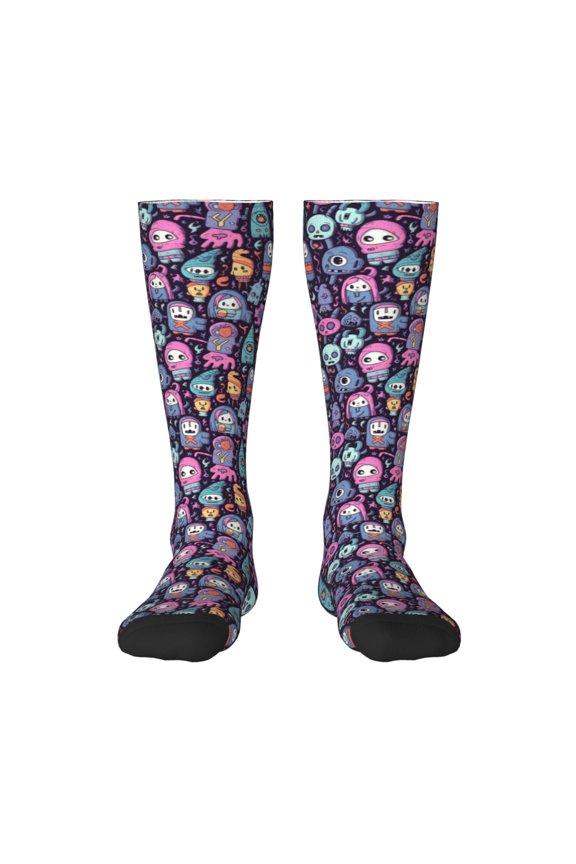 Funny colorful skull ghost Knee Socks, High Socks Long Stretchy Sock Women Knee High Stocking, Long Socks for Women