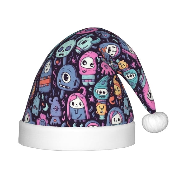 Naloa Funny colorful skull ghost Santa Hat for Kids Baby Christmas Hats,Girls Boys Toddler Plush Xmas Holiday Hat,Luxury Santa Claus Hat