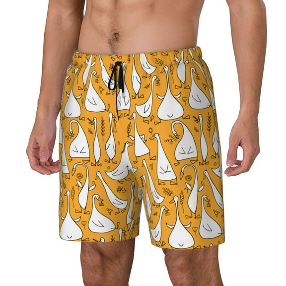 Naloa Funny goose family Print Men Swim Trunks with Compression Liner ,Board Shorts,Men's Swim Shorts with Drawstring and Elastic Waistband-Small