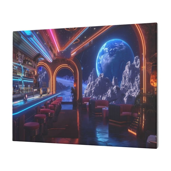 Naloa Futuristic Bar Space View Print Canvas Picture,Wall Pictures, Modern Decorative Poster,Art Prints for Bedroom, Toilet, 40 x 30 cm, Built-in Wooden Frame