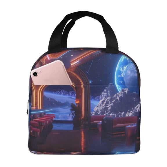 Naloa Futuristic Bar Space View Print Lunch Box for Women Men,Insulated Lunch Bag,Lunchbox,Thermal Leakproof Cooler,Reusable Lunch Tote Bag for Work School Travel Picnic