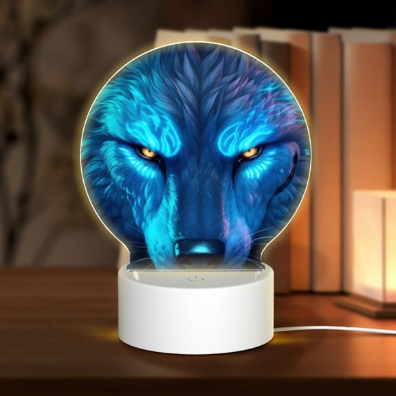 Naloa Futuristic Blue Light Wolf Acrylic LED Night Light Custom LED Lights Personalized Nightlight Customized Gifts for Family Couples Friends