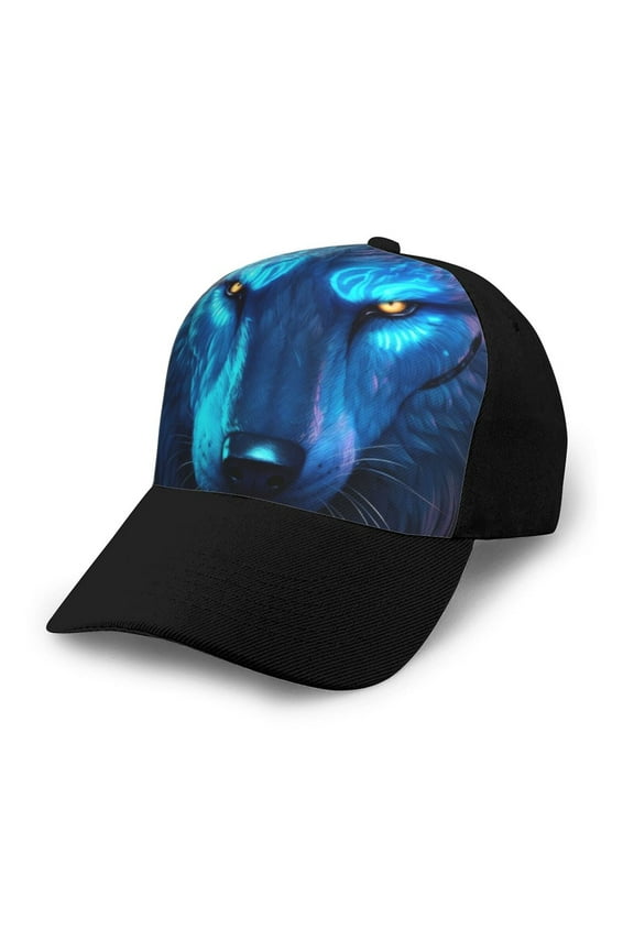 Futuristic Blue Light Wolf Adult adjustable Print Baseball Hat, Patchwork curved brim baseball capfor Men and Women, One Size