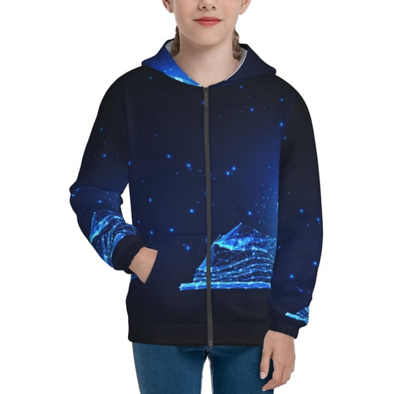 Naloa Futuristic Book Knowledge Teenage Zipper Hoodie, Long Sleeve Zip Up Hoodies Casual Jackets Tops for 7-12 Years-Small