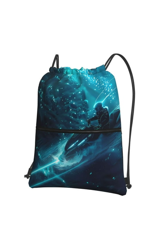 Futuristic Jet Ski Adventure Drawstring Backpack String Bag Cinch Water Resistant for Gym Shopping Sport Yoga