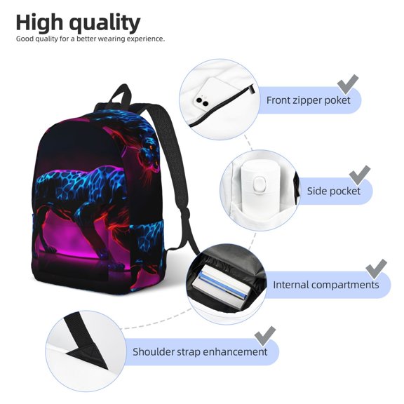 Naloa Futuristic Purple Panther A、 Print Durable Canvas College Rucksack,Laptop Excursion Backpack,Travel Notebook School Backpack,Bookbag For Men Women
