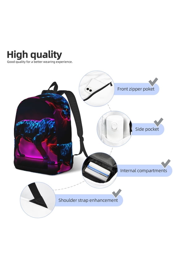Futuristic Purple Panther A、 Print Durable Canvas College Rucksack,Laptop Excursion Backpack,Travel Notebook School Backpack,Bookbag For Men Women