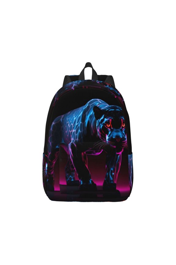 Futuristic Purple Panther Canvas Backpack for Men Women Rucksack Casual Travel Daypack College Tote Satchel Bookbag for Teens-Small