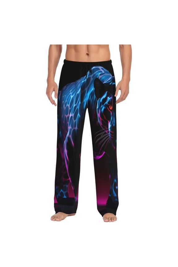 Futuristic Purple Panther Pajama Pants Men, PJ Bottoms, Sleep & Lounge Pants-Large