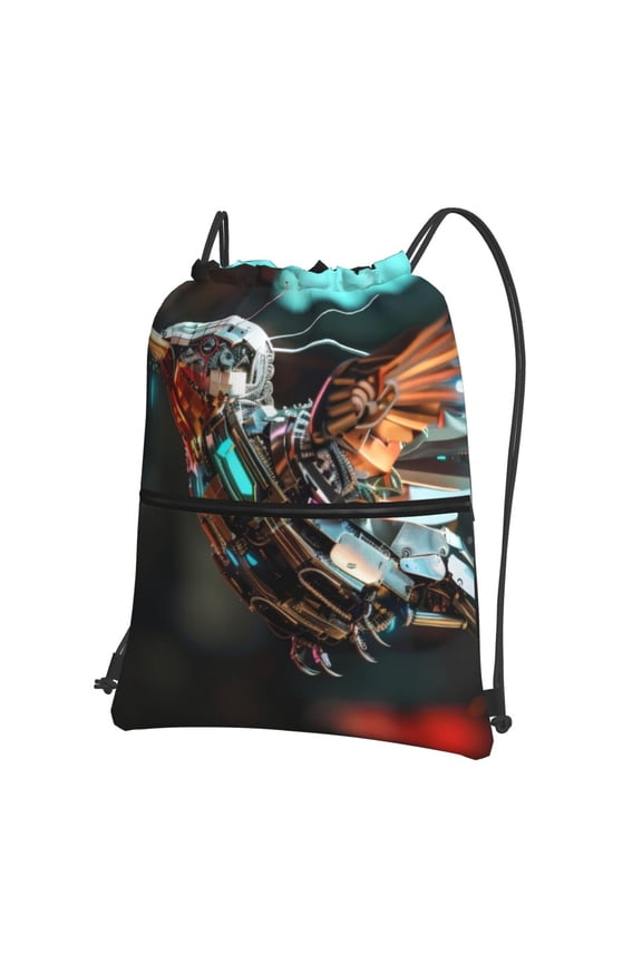 Futuristic Robot Hummingbird Drawstring Backpack String Bag Cinch Water Resistant for Gym Shopping Sport Yoga