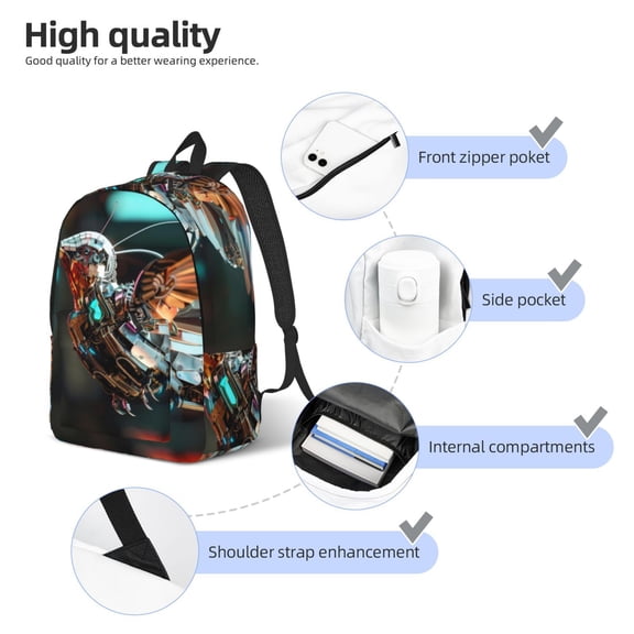 Naloa Futuristic Robot Hummingbird Print Durable Canvas College Rucksack,Laptop Excursion Backpack,Travel Notebook School Backpack,Bookbag For Men Women