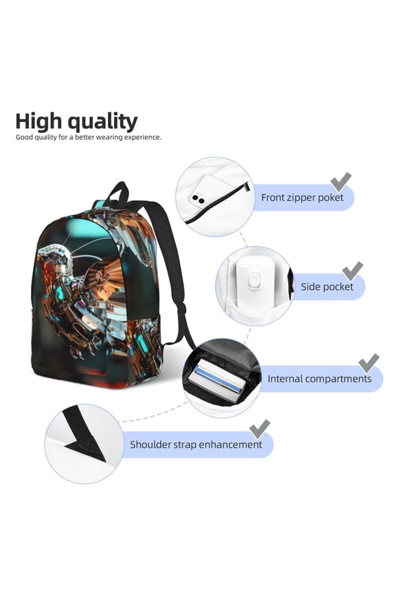 Futuristic Robot Hummingbird Print Durable Canvas College Rucksack,Laptop Excursion Backpack,Travel Notebook School Backpack,Bookbag For Men Women
