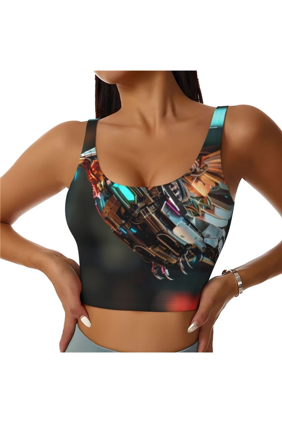 Futuristic Robot Hummingbird Sports Bras for Women,Sports Bras for Women High Support with Removable Pads-Large