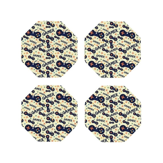 Naloa Game Controller Leather Coasters for Drinks, Durable Drink Coasters 4 Set for Tabletop Protection, Luxurious Home Décor and Housewarming Gift ( {designName})Octagon