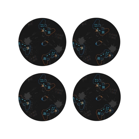 Naloa Game Time Leather Coasters for Drinks, Durable Drink Coasters 4 Set for Tabletop Protection, Luxurious Home Décor and Housewarming Gift ( {designName})Round Shape