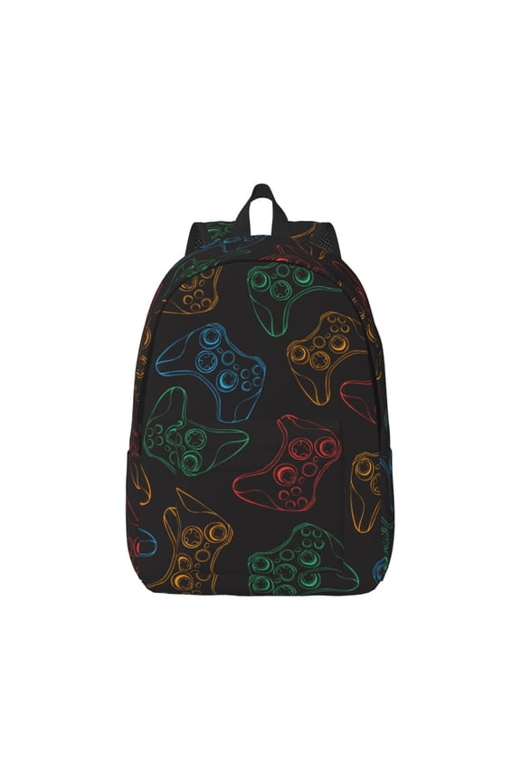 Gamepad Joystick Game Canvas Backpack for Men Women Rucksack Casual Travel Daypack College Tote Satchel Bookbag for Teens-Medium