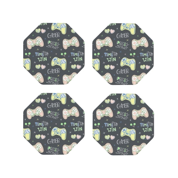 Naloa Gamers Leather Coasters for Drinks, Durable Drink Coasters 4 Set for Tabletop Protection, Luxurious Home Décor and Housewarming Gift ( {designName})Octagon