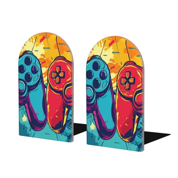 Naloa Gaming Wood Non-Skid Bookend for Shelves,Book Ends for Heavy Books, Book Stand for CDs,1 Pair