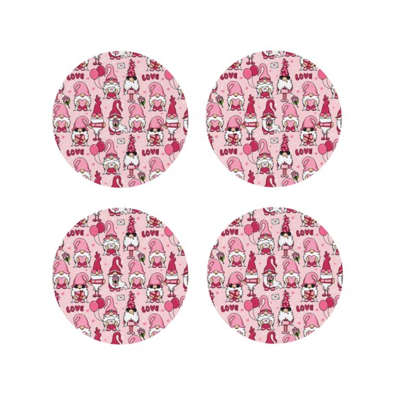 Naloa Garden Gnomes Leather Coasters for Drinks, Durable Drink Coasters 4 Set for Tabletop Protection, Luxurious Home Décor and Housewarming Gift ( {designName})Round Shape